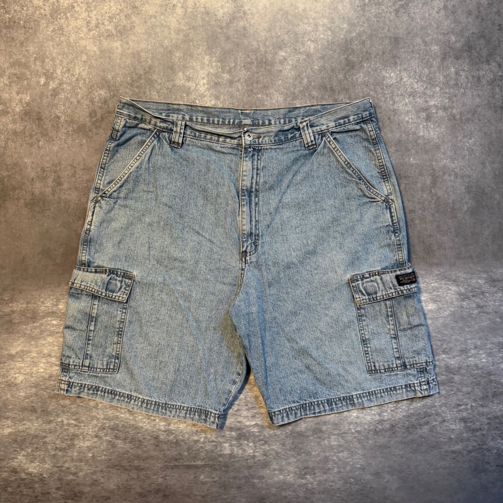 VTG Wrangler Authentic Issue Denim Cargo Shorts Mens 38 Blue Baggy Jorts Y2K
